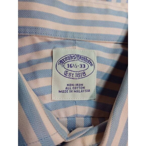 Brooks Brothers Shirt Men's 16.5 Button Front Long Sleeve Pink Blue 100% Cotton - Picture 6 of 7